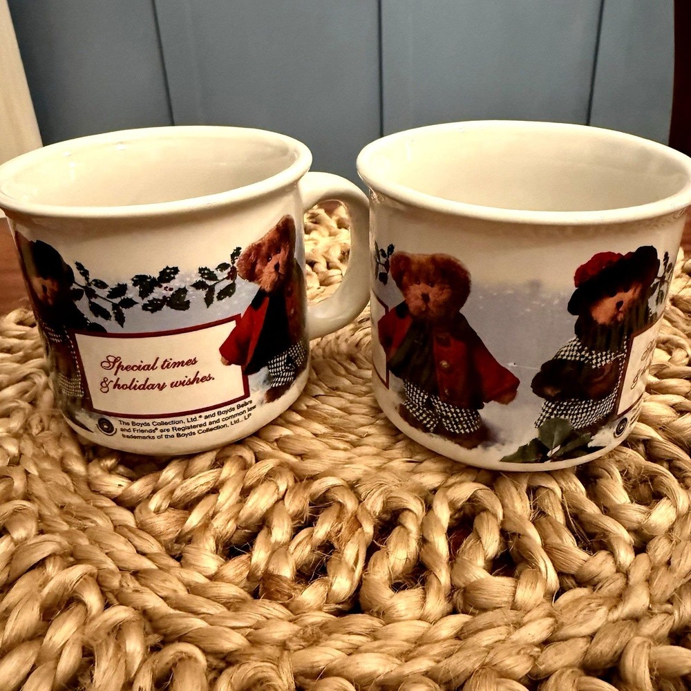 Boyds Bears Holiday Mugs Set of 2 – "Special Times & Holiday Wishes" – Christmas